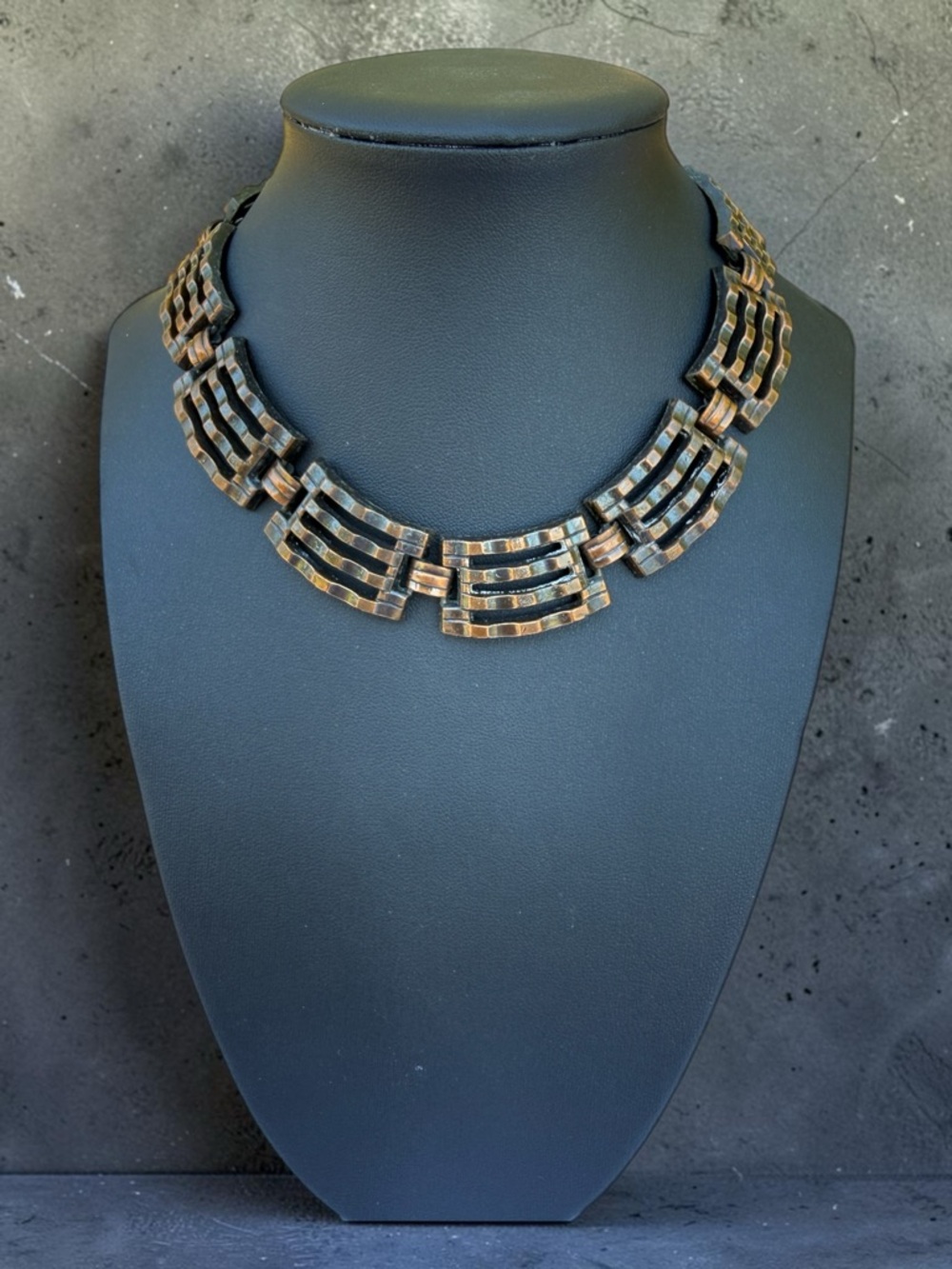 Vintage Brutalist Brass Articulated Collar Necklace Industrial Statement Choker
